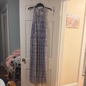 Sleeveless Blue Patterned Maxi Dress